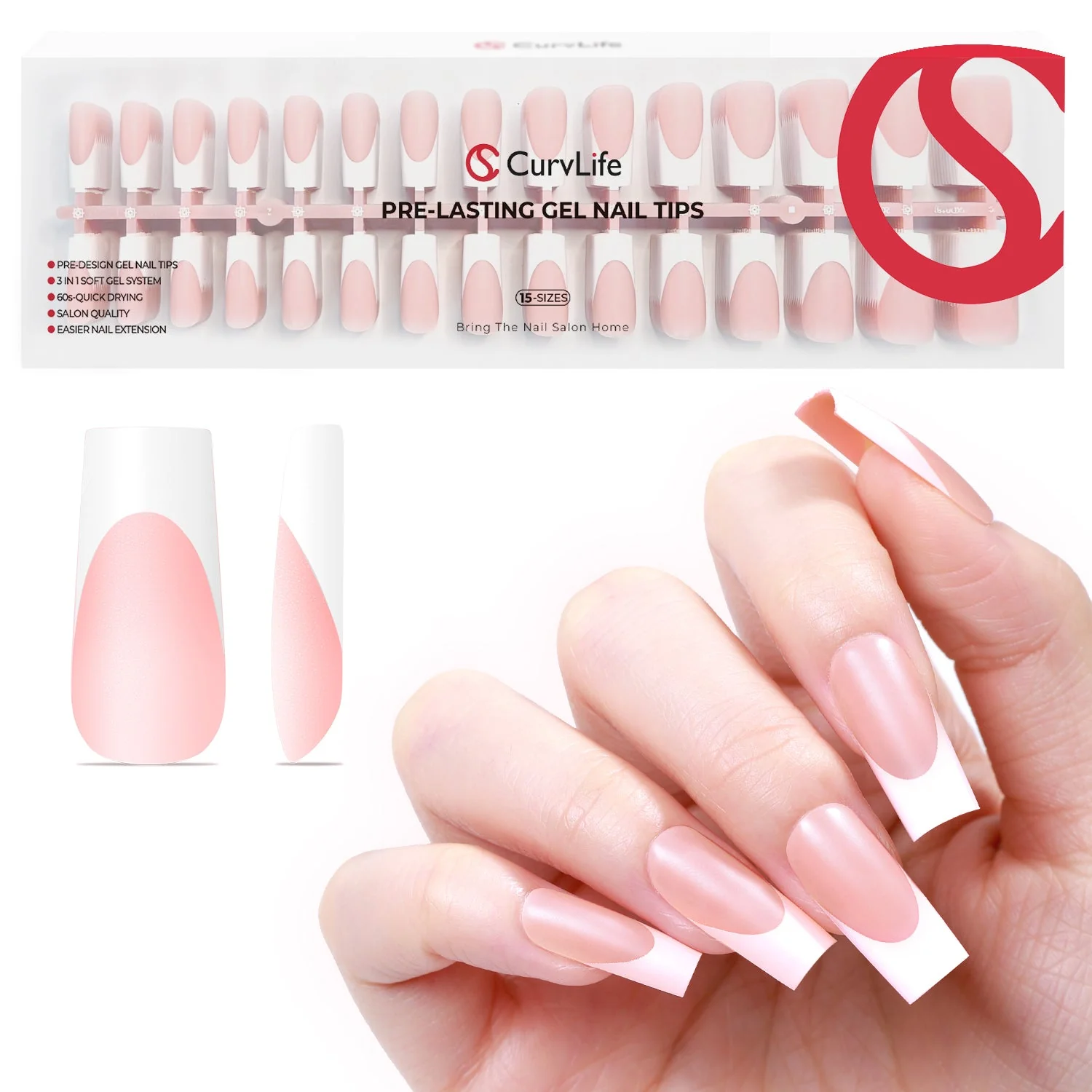 French Tips 150pcs CurvLife X-Pro Soft Gel Tips X004ERO8ZJ-150PCS - Image 2