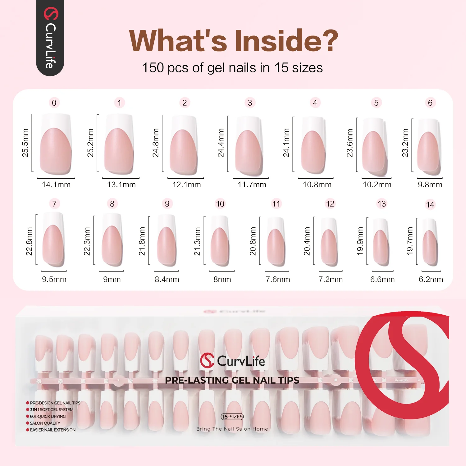 French Tips 150pcs CurvLife X-Pro Soft Gel Tips X004ERO8ZJ-150PCS - Image 3