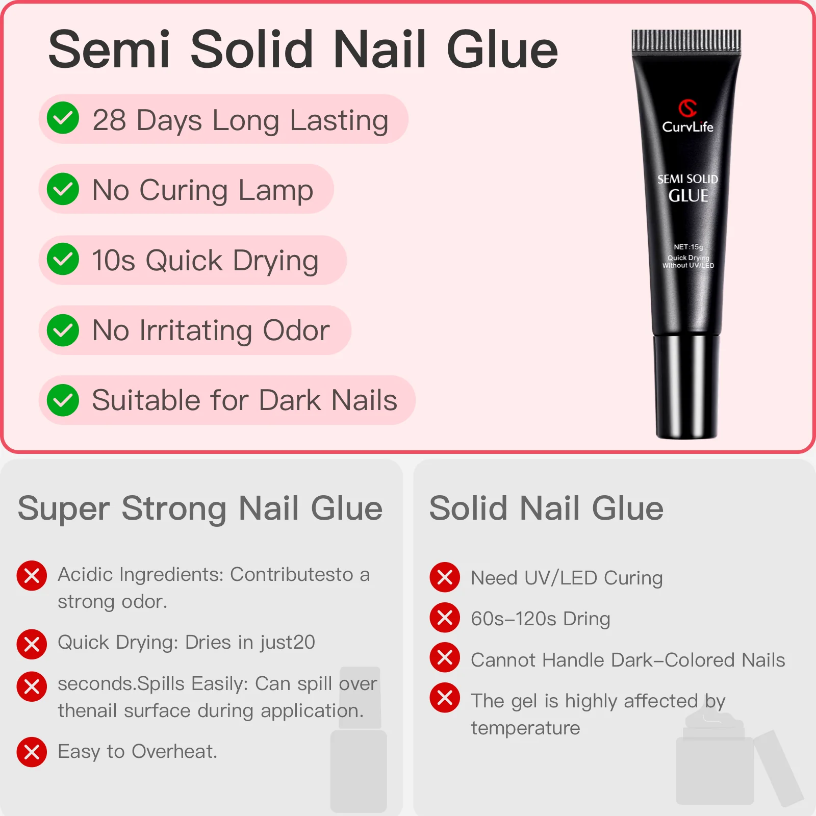 15g Semi solid glue New Upgrade Super Strong Quick drying without cure nail glue - Image 3