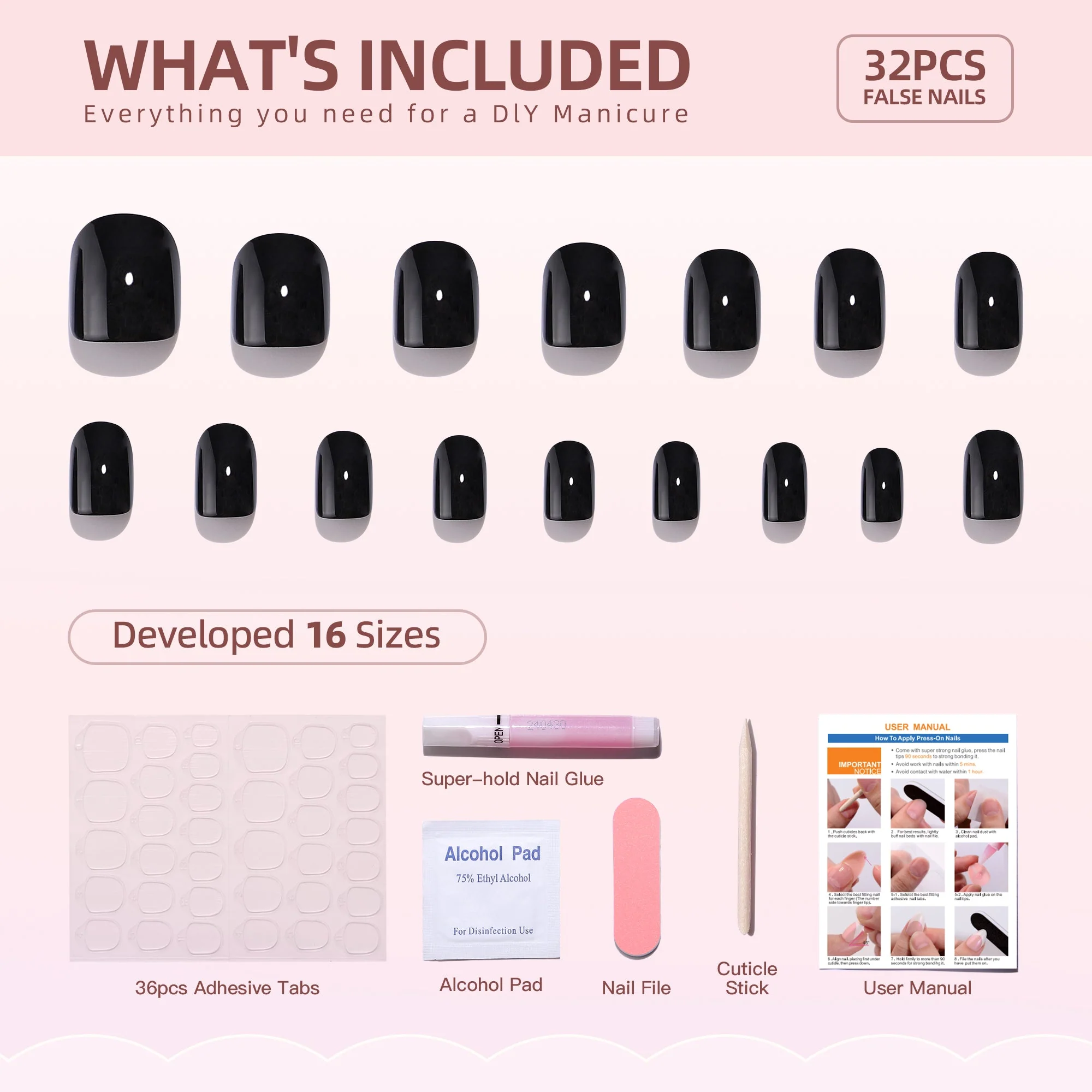 Gel Press On Nails 16 Sizes-32 Pcs Kit H001SH-4 - Image 5